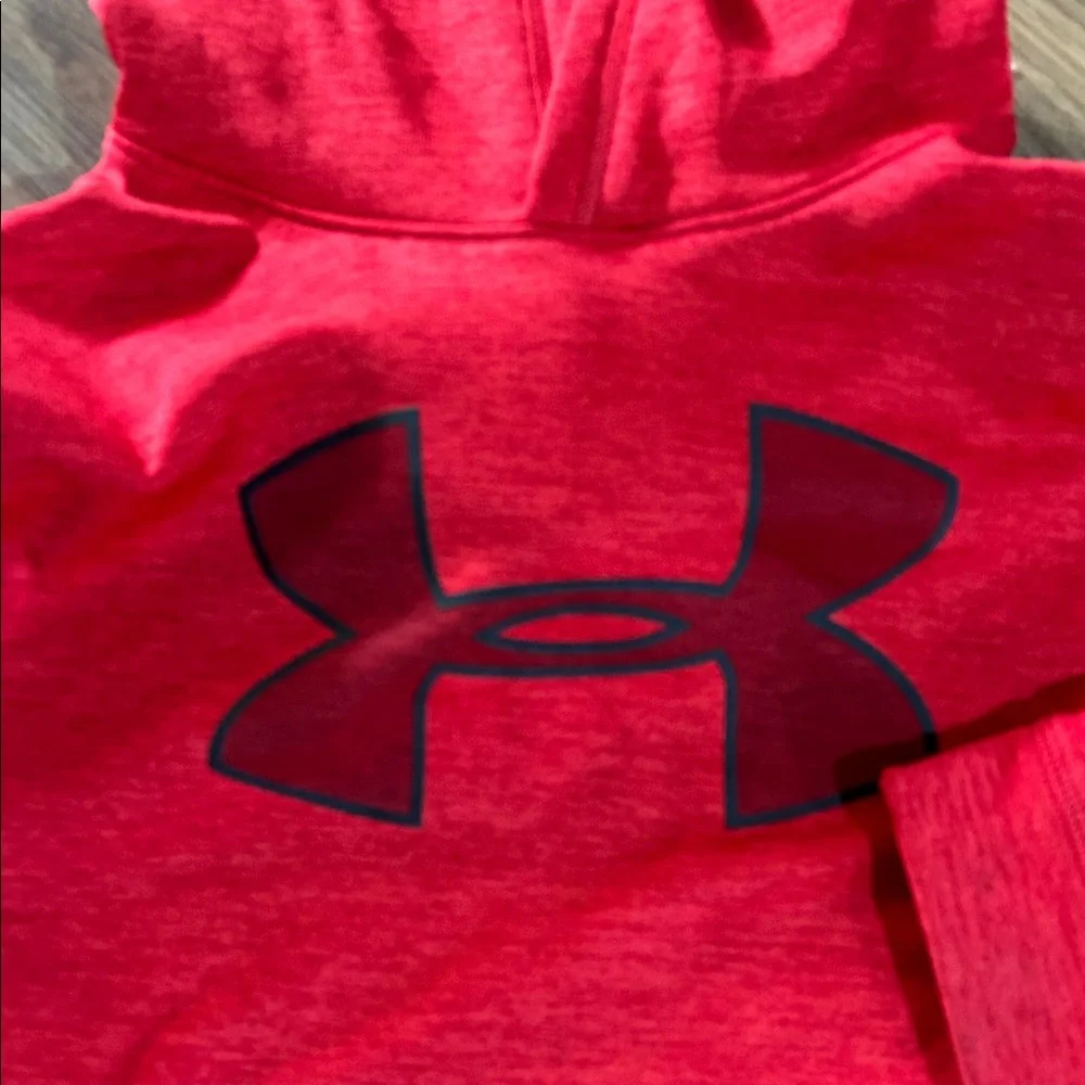 Under Armour Youth Crimson Hoodie with Charcoal Emblem - Picture 2 of 6